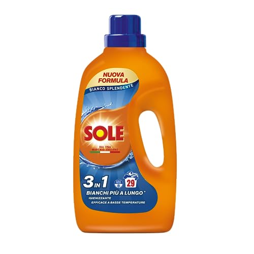 Sole Detersivo Lavatrice Bianco splendente 29 Lavaggi, Formula igienizzante, Detersivo Lavatrice Liquido Bianco Splendente, rimuove le macchie a basse temperature
