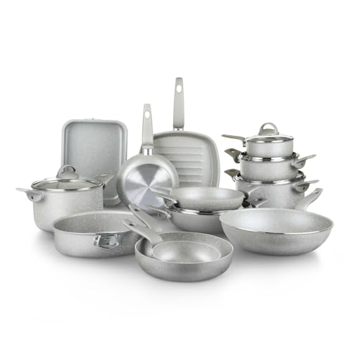 KASANOVA Set pentole per piani cottura tradizionali, set di pentole antiaderente, Batteria di Pentole da 18 pezzi con coperchi, cottura salutare, rapida e uniforme (18 pezzi)