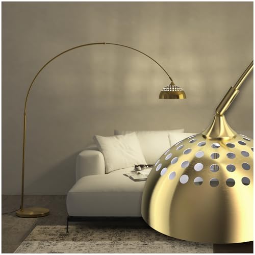 TecTake® Lampada ad Arco in Acciaio, Lampada Design Regolabile, Paralume Orientabile, Piantana Design Vintage, Base Antiscivolo, Ideale per Soggiorno, Camera da Letto e Ufficio - Oro