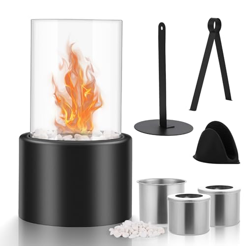Gerbala Caminetti de Etanolo, Camino a Bioetanolo con 2 Camere di Combustione, Camino da Tavolo con Pietre Decorative, Focolare Portatile, per Interni ed Esterni Atmosfera Campeggio