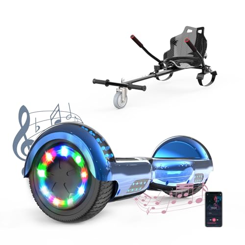 VOUUK Hoverboard da 6,5 pollici con sedile, Hoverboard con go-kart, Bluetooth e luce LED, adatto per i bambini
