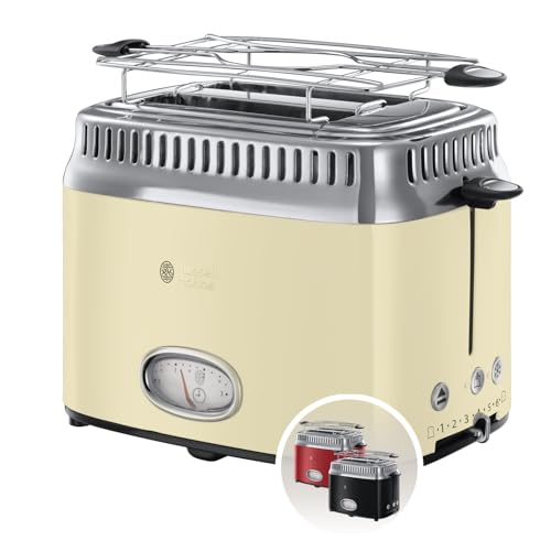 Russell Hobbs Tostapane - 2 Fette - Display per il conto alla rovescia in design retrò - Acciaio Inox Color Crema; 6 livelli di Doratura; Funzione di Scongelamento; 1300 W, Retro Vintage 21682-56