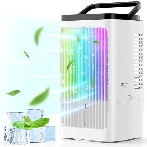Condizionatore Portatile 1200ML, Climatizzatore Portatile，Raffrescatore d'aria Silenzioso 5 in 1 con Oscillazione a 90°, 4 Velocità, 2 Modalità di Appannamento, Camera da Letto, Ufficio