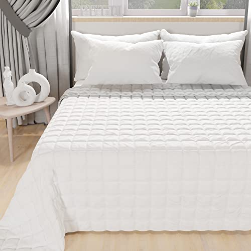 PETTI Artigiani Italiani - Trapuntino Matrimoniale, Copriletto Matrimoniale, Trapuntino Double Face, Trapunta Primaverile, Bianco Grigio, 100% Made in Italy