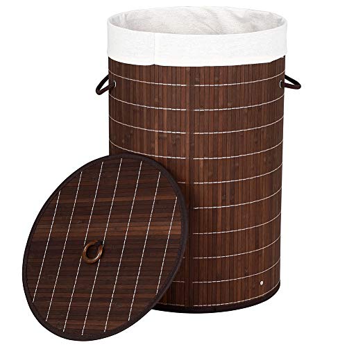 Bakaji Cesto Biancheria Sporca Portabiancheria Casa in Legno di Bambù e Tessuto Contenitore Pieghevole Salvaspazio con Coperchio e Manici Capacità 70lt Dimensione 38 x 60 cm (Marrone)