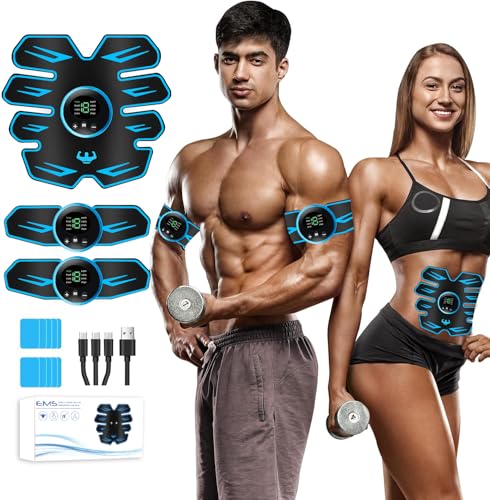 LEMENG Elettrostimolatore Muscolare, 8 modalità e 19 Livelli di Intensità,Elettrostimolatore per Addominali，EMS Stimolatore Addominale USB Ricaricabile,Addome/Braccio/Gambe