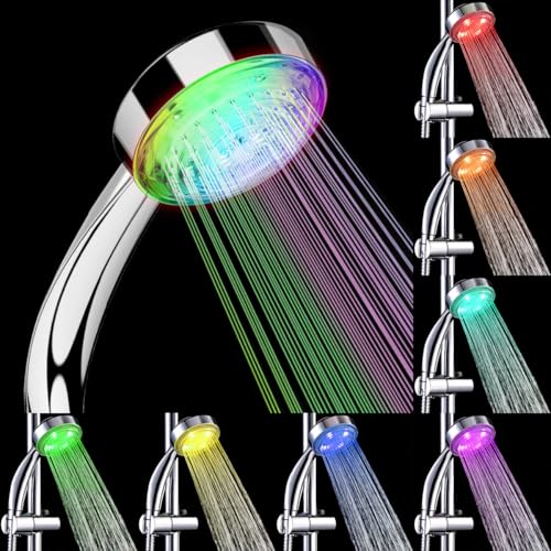 JINYOMFLY Soffione Doccia LED, Soffione Doccia con LED per Doccia, Soffione Doccia Cambia 7 Colore, Doccia Colorata LED, Doccetta a LED, Cromato