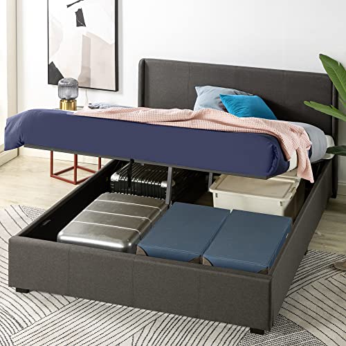 Zinus Maddon Letto 160x190 cm - Struttura letto 31 cm di altezza con contenitore sotto il letto - Ottomano Sollevamento a gas Struttura del letto imbottita con contenitore - Grigio scuro