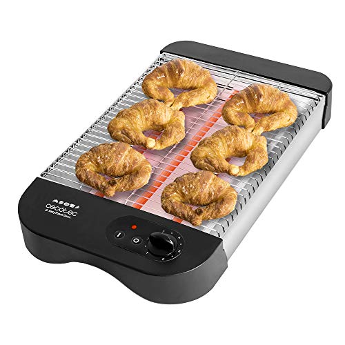 Cecotec Tostapane Orizzontale Turbo EasyToast Basic. 3 resistenze quarzo, 6 livelli di potenza, raccogli briciole, scopartimento per il cavo, 900 W