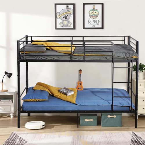 H.J WeDoo Struttura per Letto a Castello in Metallo Struttura Solida, con Rete a Doghe Grande Contenitore per Adulti 90 x 200 cm, Nero