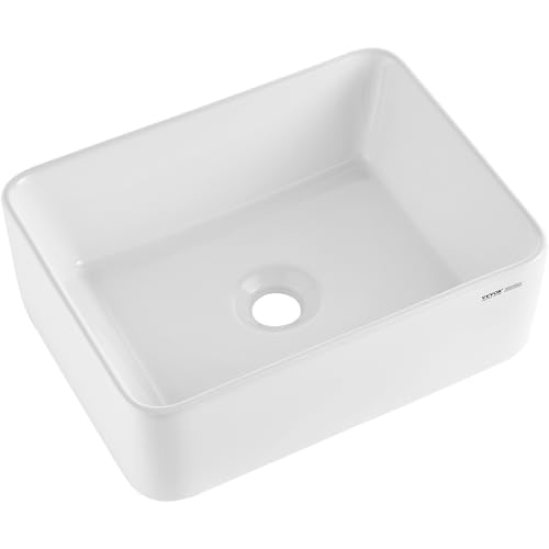 VEVOR Lavandino da Appoggio Rettangolare, 40 x 30 cm per il Bagno, Lavabo da Appoggio in Ceramica Bianca Sopra il Piano, Stile Moderno, Luminoso ed Elegante, per Bagno, Hotel, Toilette, Camper