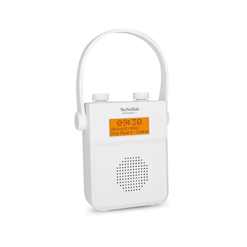 TechniSat DIGITRADIO 30 - Radio da doccia impermeabile DAB+ (FM, radio digitale DAB, batteria integrata, Bluetooth, impermeabile secondo IPX5, sveglia, memoria preferita, porta cuffie), bianco