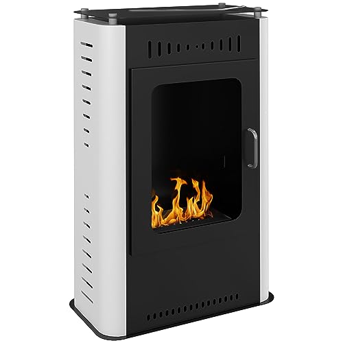 HOMCOM Camino a Bioetanolo da Terra con Bruciatore 1.2L per Durata 3 Ore e Mensola, Biocamino da Pavimento in Acciaio, Caminetto a Etanolo da Interno con Copertura 25㎡, 50x27x82 cm, Bianco e Nero