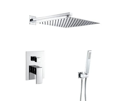 VALAZ Doccia Incasso Cromata | Miscelatore Doccia Incasso Spruzzatore Effetto Pioggia | Installazione a Parete Facile | Inossidabile, Quadrata, Spruzzatore 25 cm, Serie Tajo