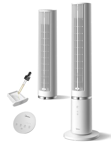 Midea MTF25FRG 40‘’ Ventilatore a Torre Silenzioso per Casa e Camera da Letto, Raffreddamento Potente 9 m/s, Telecomando Omni, 90° Oscillazione, Design Smontabile e Lavabile, 4 Velocità, Bianco