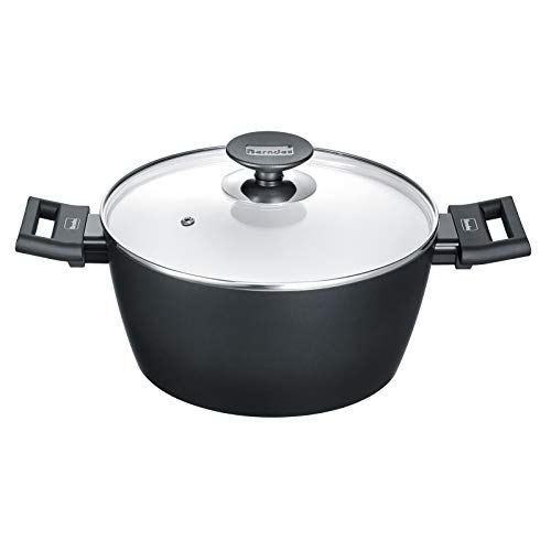 Berndes Alu Induction Smart Kochtopf 24 cm Casseruola con Coperchio, 4.5 Litri, Alluminio Forgiato, Schwarz/Weiß