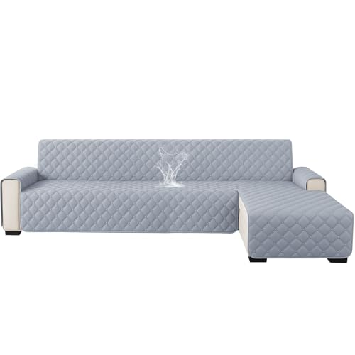 Ystyle Copridivano Impermeabile Con Penisola 3 Posti (L 255 CM), Copridivano Angolare Destra/Sinistra Universale Reversibile, Fodere Divano Forma L Antigraffio Antimacchia, Grigio Chiaro
