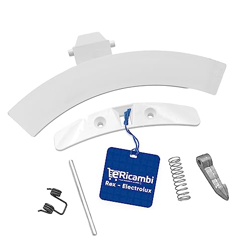 ERICAMBI® Kit Maniglia Porta Oblò per Lavatrice, Compatibile con Electrolux Rex AEG Zanussi, Completo di Nasello, Piolino e Molla. Dimensioni 190x60 (mm) per Modelli EW2 - EWF - EWP - RWF - RWP