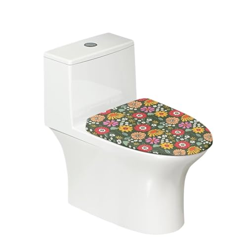COEQINE Copriwater Verde con Stampa Floreale Girasole - Coperchio del Water Elasticizzato per Decorazione Casa