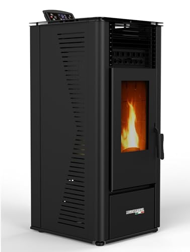 Stufa a Pellet 10kW ad Aria Ventilata Rodi Riscaldamento Alta Efficienza 100mq (Nero)