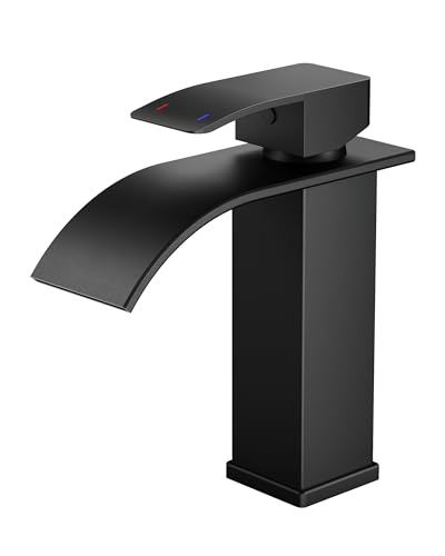 Rubinetto per Bagno FORIOUS, Rubinetto Nero a Cascata per Lavabo,Miscelatore Monocomando per Lavabo con Altezza del Beccuccio di 110 MM, Risparmio Idrico, Risparmio Energetico.