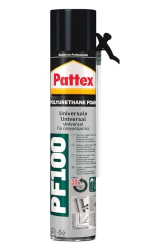 Pattex PU Foam Schiuma Poliuretanica Universale PF 100, Resistente al Fuoco per Riempimenti, Coibentazioni, Insonorizzazioni e Sigillature in Infissi, Impianti di Riscaldamento, Refrigerazione, 750ml