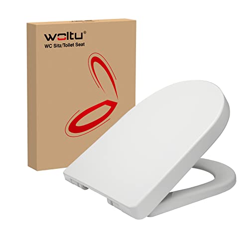 WOLTU Copriwater Sedile WC Coperchio con Chiusura Ammortizzata Soft Close Toilet Seat Bagno in Plastica Antibatterico Bianco Forma di D