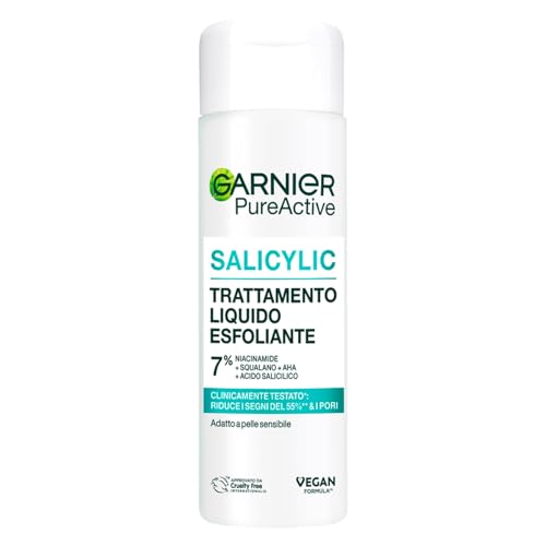 Garnier Trattamento Liquido Esfoliante, Pelle Liscia e Levigata, Pori e Segni Post Acneici Ridotti, Arricchito con Acido Salicilico, Niacinamide, Squalano, AHA, Pure Active, 120 ml