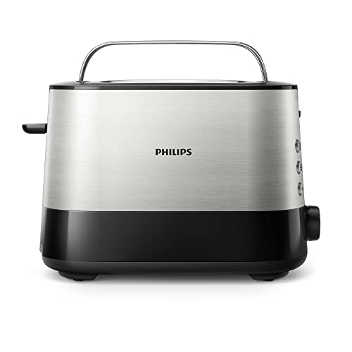 Philips Tostapane - 2 Fette, 7 impostazioni, Scongelamento e Scalda Brioche Integrato, Auto Spegnimento, Leva di Sollevamento, Nero (HD2637/90)