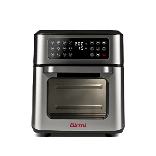 Girmi FG97 Friggitrice ad Aria 12 Litri e Forno Elettrico, 1600-1800W, 12 Programmi Preimpostati, Cestello Rotante & Girarrosto, Vassoio Raccogli Grasso, Display Digitale, Accessori, Grigio Acciaio