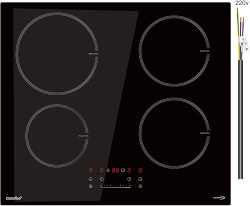 COMFEE' CIH741F238K0 7200W Piano Cottura a Induzione con 4 Fuochi di Cottura, 9 Livelli di Potenza, Area Riscaldamento più Ampia del 20% con Funzione Boost, Controllo Touch, Blocco Bambino