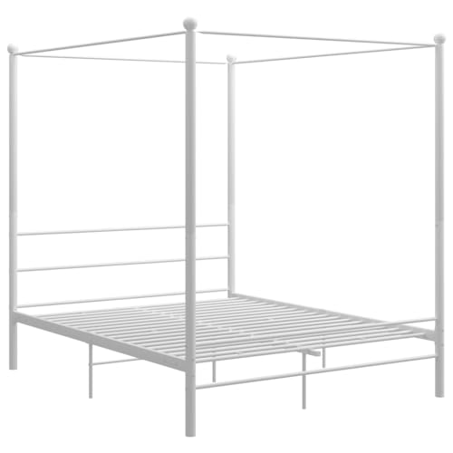 vidaXL Letto a Baldacchino Bianco in Metallo 160x200 cm