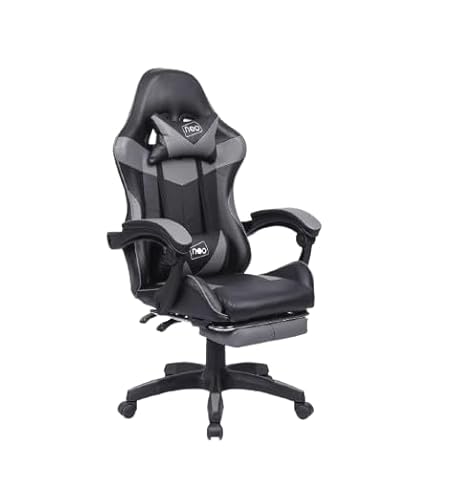 SEDIA DA GAMING, PELLE SINTETICA, CON ROTELLE CUSCINO SUPPORTO POGGIATESTA E POGGIAPIEDI COD BOC-734 (NERA)