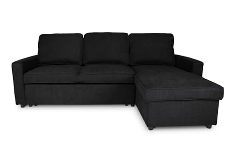 SAMIRA Divano letto angolare con contenitore, divano con chaise longue nero mod. Kennedy