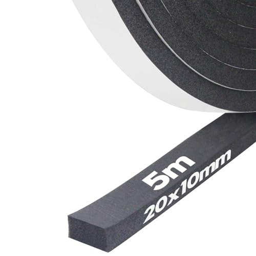 Nastro Isolante in Schiuma, Striscia Autoadesiva in Schiuma, 20 mm (L) x 10 mm (T) x 5 m (L) Spelafili per Porte e Finestre, Paraspifferi per Finestre