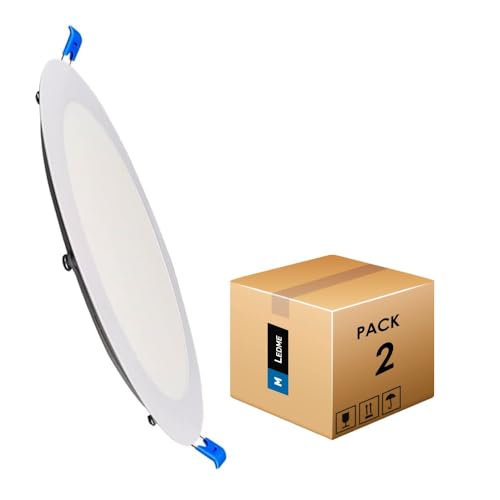 M Ledme - Pack 2, Downlight LED 220mm 20W, 2000 lumen, Pannello Rotondo Extra Piatto, Colore Luce Fredda (6000k), Taglio Standard 205 mm, Driver incluso, LM5551.