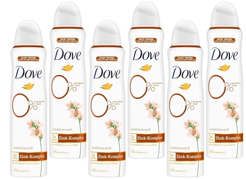 Dove Deodorante spray Deodorante Floreale di Mele con complesso di zinco curativo e 0% sali di alluminio, 2 deodoranti protettivi da 150 ml (confezione da 6)