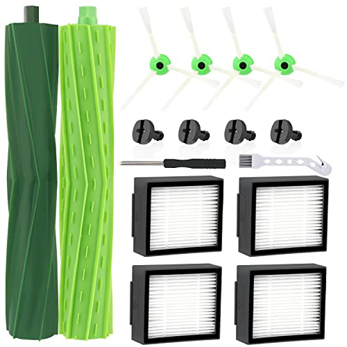 Kit di Accessori Ricambi per iRobot Roomba Aspirapolvere E e I Serie i7 i7+ i3 i3+ i4 i4+ i6 i6+ i8 i8+ j7 j7+/Plus E5 E6 E7,4 HEPA Filtri, 1 Spazzola in Gomma, 4 Rullo Spazzola Laterale