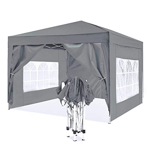 ISE Gazebo 3x3, Gazebo Pieghevole, Pieghevole Impermeabile, Robusto UV50+,Tende per Eventi e Tendoni, Tenda per Giardino/Feste/Campeggio/Festival/Birra/Picnic/Matrimonio (Grigio)