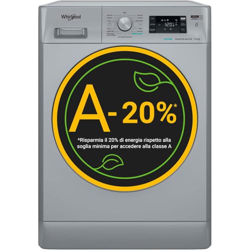 WHIRLPOOL FFB 108 SILVER IT - Lavatrice 10 kg con Carica Frontale, 14 Programmi, Centrifuga 1400 Giri, Regolazione Automatica Temperatura, Classe A - Elettrodomestici per la Casa, 59,5Lx85Hx60,5P