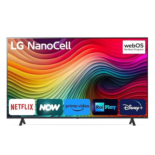 LG NanoCell 50'', Serie 81 2024, 50NANO81T6A, Smart TV 4K, Processore α5 Gen7, 20W, 3 HDMI, Filmmaker Mode, Game Optimizer, Alexa, Wi-Fi, webOS 24, Telecomando puntatore