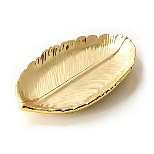 LEPENDOR Ceramica Piatto portagioie Porta gioielli Display di gioielli Piatto ad anello Organizzatore per chiavi telefono gioielli orologio portafoglio gingillo (D'oro Foglia)