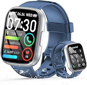 Smartwatch Uomo Donna Chiamate Bluetooth, Orologio Smart Watch con Display LCD 1.95", Contapassi/Sonno/Cardiofrequenzimetro, Impermeabil IP68 112 modalità Fitness,Fitness Tracker per Android iOS Blu