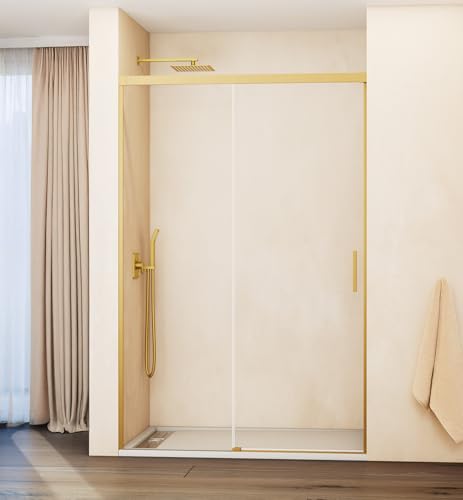 Pareti e altro | Box doccia frontali in vetro | Box doccia in vetro senza profilo inferiore | Maniglia per bagno con doccia fissa e facile pulizia (oro, 120-125 cm)