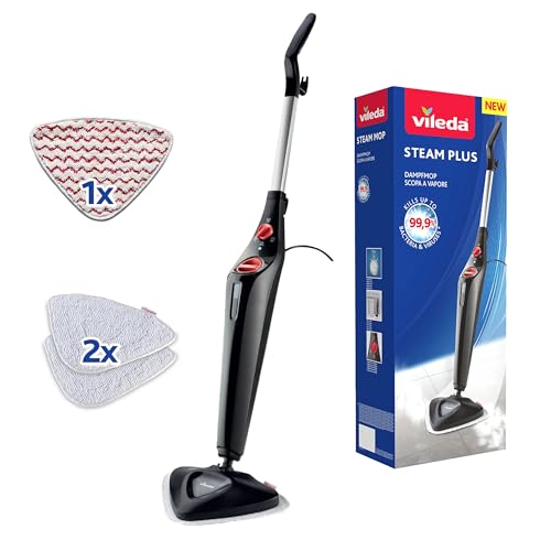 Vileda Steam PLUS con Power Pad|scopa a vapore|pulizia e igiene con il vapore|elimina fino al 99.9% dei batteri e virus|ideale per tappeti, moquette e tutti i tipi di pavimento|senza uso di detergenti
