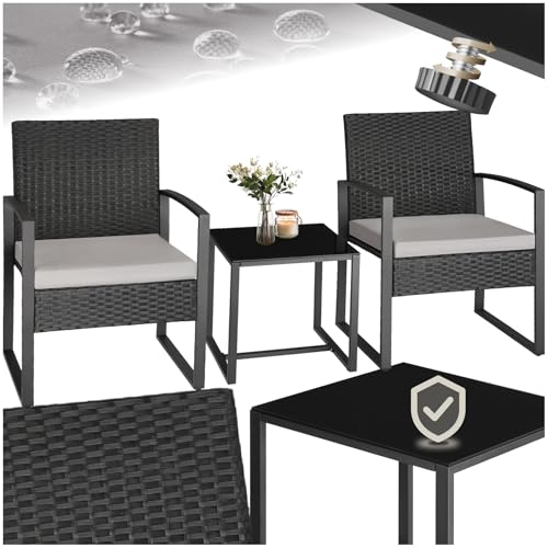 TecTake® Salottino da Esterno in Rattan Granada, Set Giardino con Tavolino Salotto, Lastra in Vetro, Set Sedie, Comode Imbottiture, Regolabile, Resistente ai Raggi UV