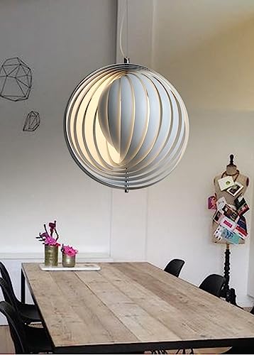 Lampadario Moderno a Sospensione a Fasce sferiche in Ferro verniciato finish opaco Attacco per Lampadine 1xE27, Potenza max 1x60W - ⌀ 35 cm lunghezza filo 120 cm (Bianco a Sfera)