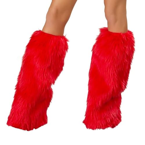 Generisch Scaldapiedi in pelliccia di agnello, per donne e ragazze, coprisedia per stivali, set di accessori natalizi per scarpe da caccia, Colore: rosso, Taglia unica