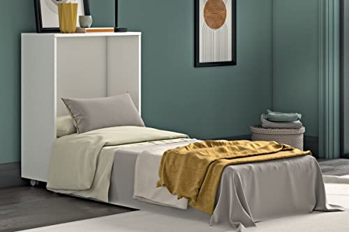 Letto a scomparsa Magic bianco cemento, salvaspazio, richiudibile, materasso incluso - 100% MADE IN ITALY