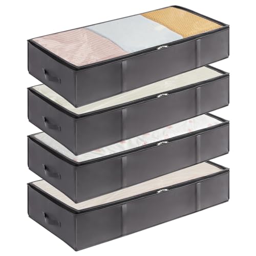 Lifewit Confezione da 4 Contenitori Portaoggetti Sottoletto per Coperte con Maniglia Rinforzata, Organizer per Piumoni, Lenzuola, Vestiti per Camera da Letto, Armadio, Grigio